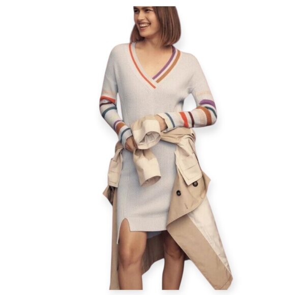 Anthropologie Daily Practice Ribbed Cozy Warm Grey Stripe Sweaterdress S NWT - Picture 4 of 16